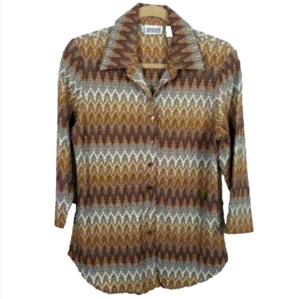 CHICO’S DESIGN BROWN ZIGZAG  Chevron WEAVE texture